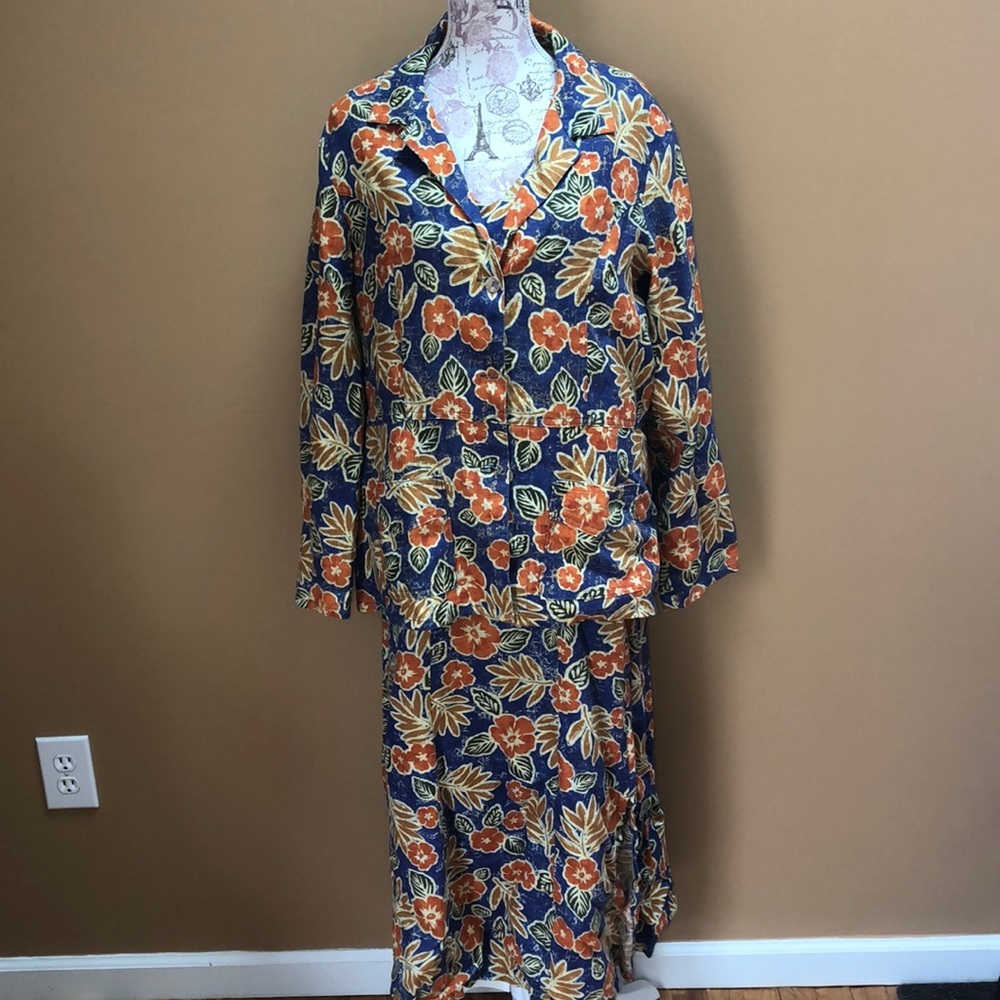 Silhouettes Linen Hawaiian VIntage Dress Vest Set
